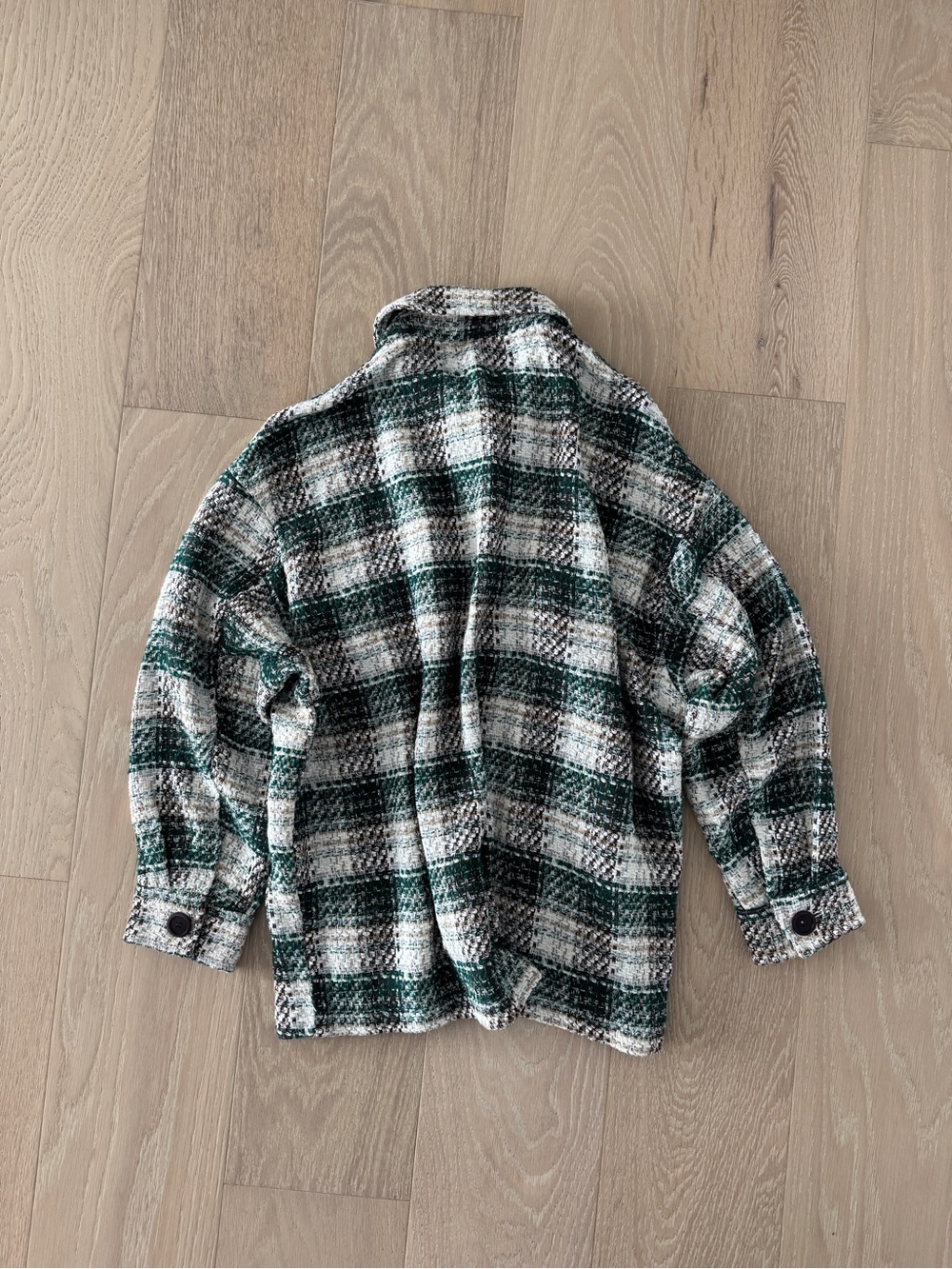 Zara Plaid Shacket Jacket Green Cream Brown Button Pockets L - Picture 4 of 4